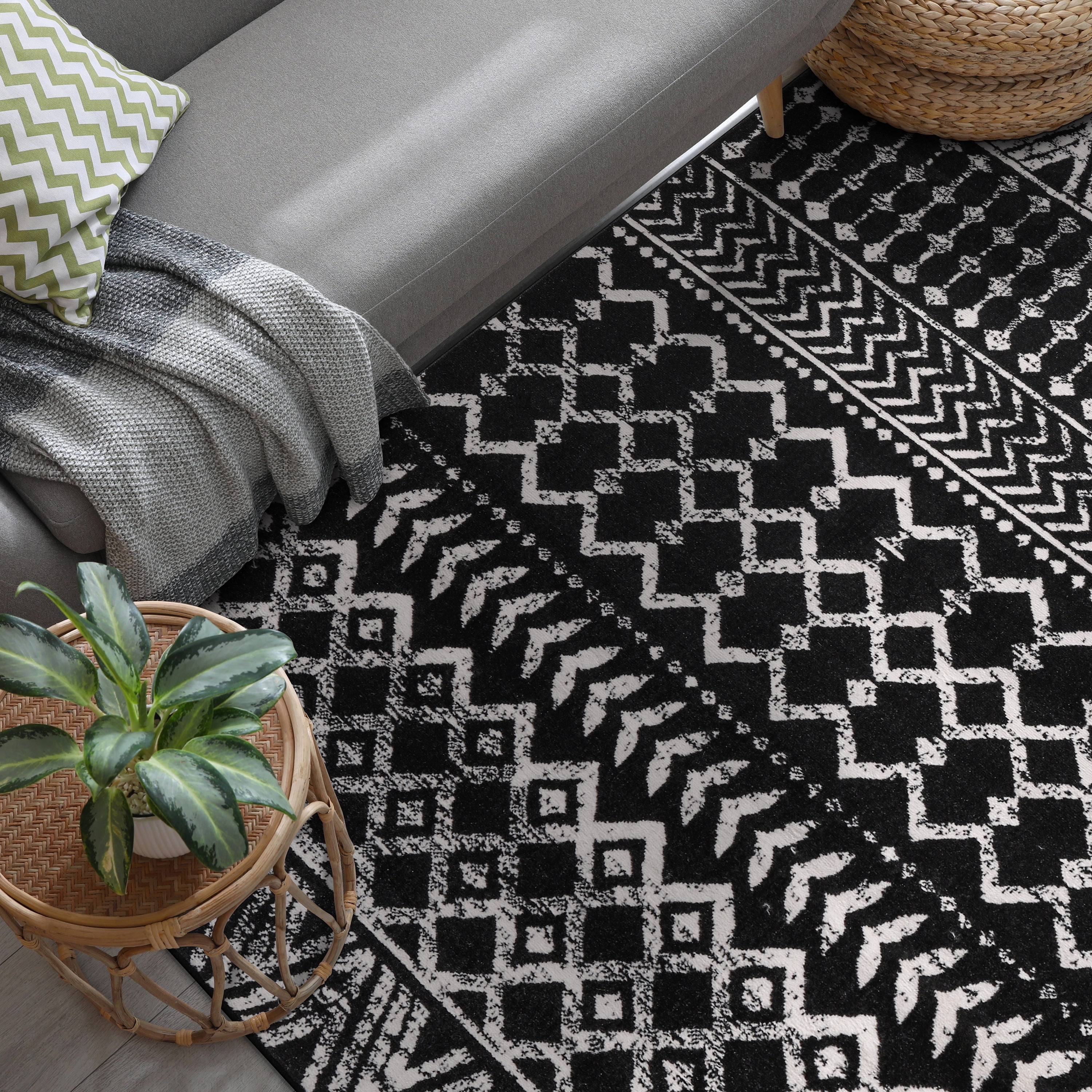 CAMILSON Crystal Black Area Rug 5'x7' Oval Boho for Living Room Bedroom Dining Room Black Indoor Area Rugs