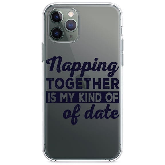 DistinctInk Clear Shockproof Hybrid Case for iPhone 11 Pro (5.8" Screen) - TPU Bumper Acrylic Back Tempered Glass Screen Protector - Napping Together is My Kind of Date