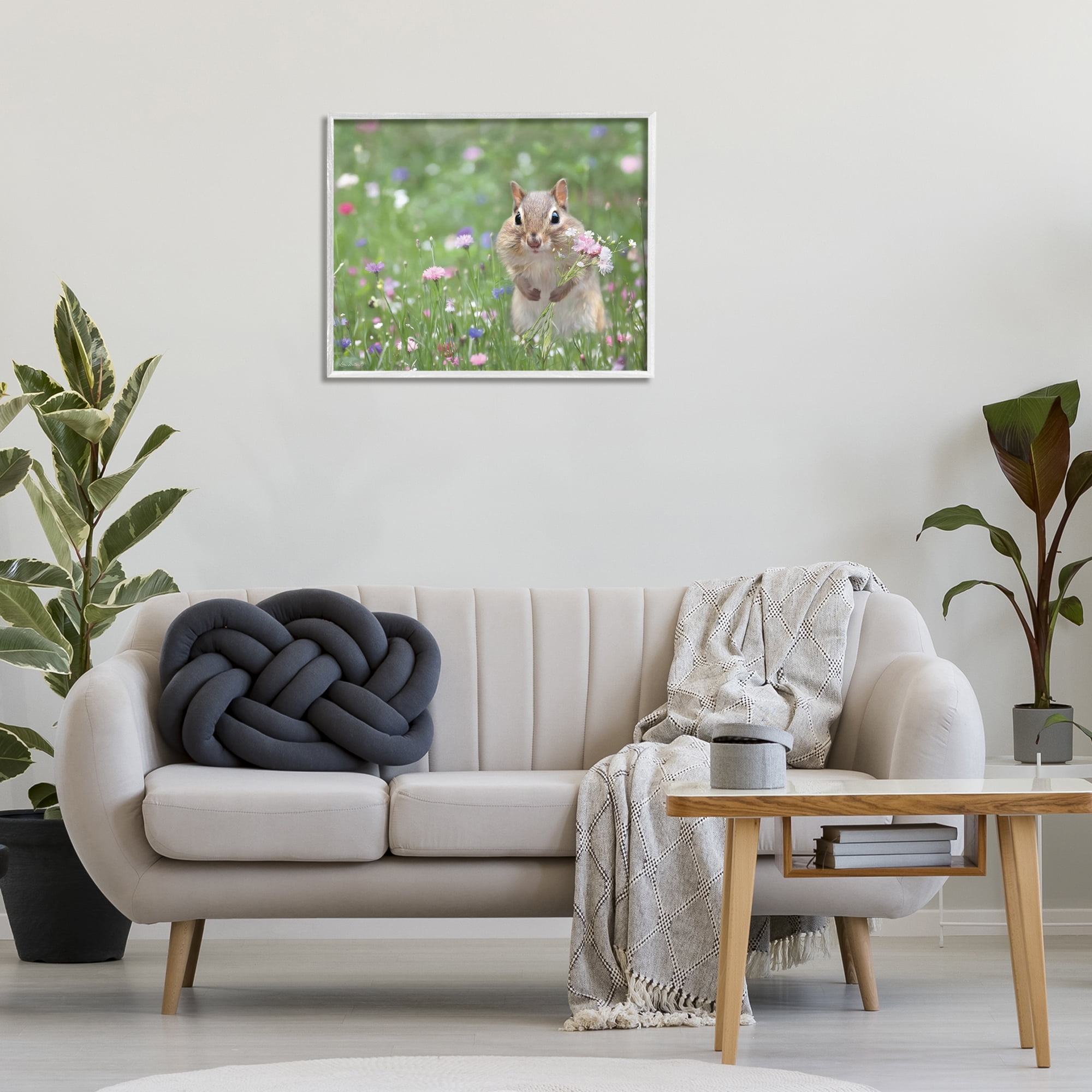 Stupell Industries Chipmunk Picking Flowers Animals & Insects Painting White Framed Art Print Wall Art, 30 x 24