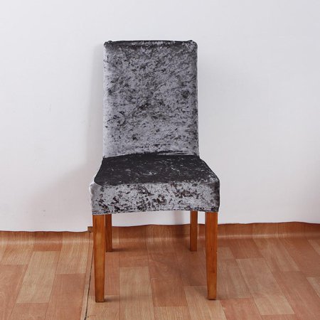 High Stretchy Velvet Dining Cover Wrinkle Resistance Soft Thick Covers for Dining Slipcover Protectors Velvet Fabric Washable Dark Gray
