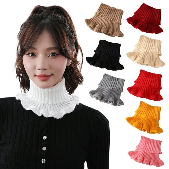 Women Neck Scarf Solid Color Sheer Trim Fake Collar Knitted Warmth Style Neck Warmer Versatile Clothes Accessory