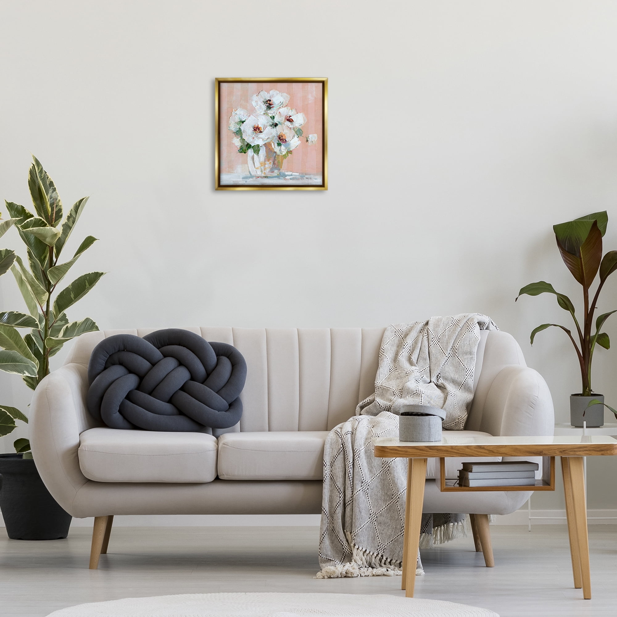 Stupell Industries White Poppies on Pink Botanical & Floral Painting Gold Floater Framed Art Print Wall Art, 18 x 18