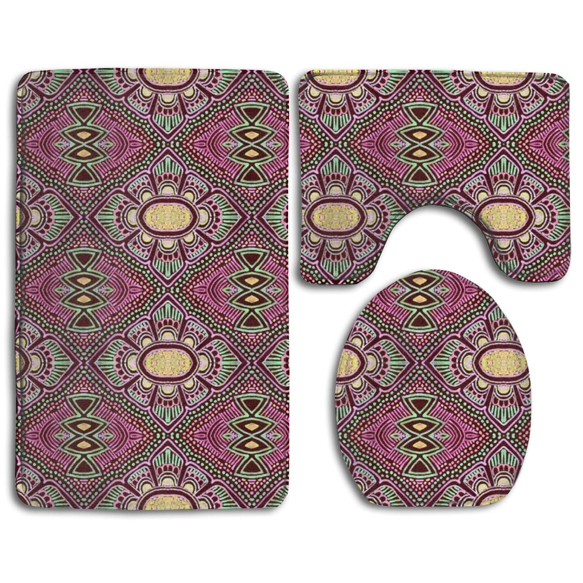 GOHAO Primitive Dash Dot 3 Piece Bathroom Rugs Set Bath Rug Contour Mat