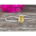 thumbnail image 2 of 2 Carat Surprisingly Champagne Diamond Moissanite Engagement Ring On 10k White Gold Bridal Set 7x5mm Emerald Cut Thin Pave Stacking Band Art Deco, 2 of 5
