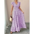 thumbnail image 4 of Women'S V Neck Floral Print Maxi Dress with Ruffle Sleeves and Smocked Waist L, 4 of 7