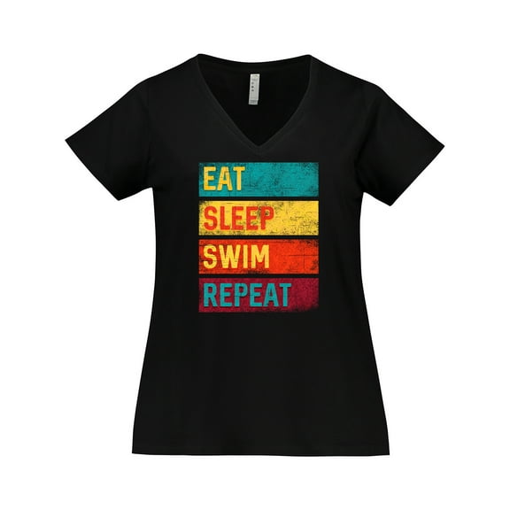Inktastic Swimming Eat Sleep Swim Repeat Women's Plus Size V-Neck T-Shirt