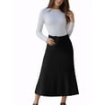 thumbnail image 5 of INSPIRE CHIC Women's Ribbed Knit A-Line Skirts Elastic High Waist Stretchy Sweater Midi Skirt S Black, 5 of 6