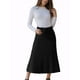 thumbnail image 5 of Falda de punto acanalado A-Line de Seta T para mujeres, con cintura alta elástica y falda midi XL negra, 5 of 6