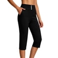 thumbnail image 3 of Women's Plus Size Fitness Yoga Capri Pants, Quick‑Dry Compression Elastic Fabric, Pull On Capris for Women for Workout Casual | TruHer,Black XL, 3 of 8