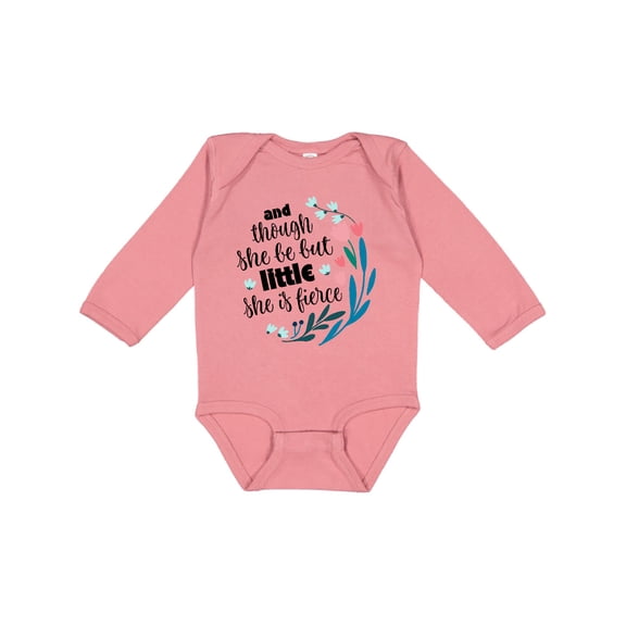Inktastic Though She Be but Little Fierce Quote Girls Long Sleeve Baby Bodysuit