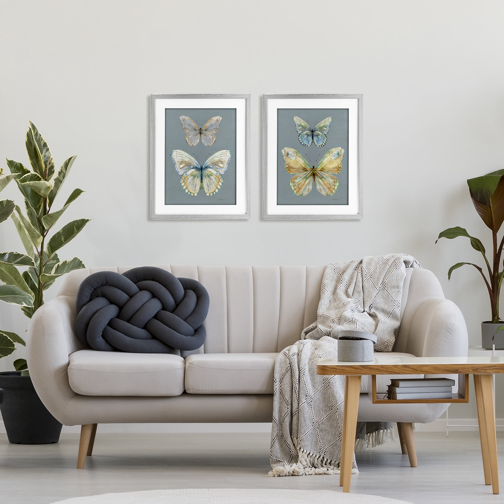 Stupell Industries Butterfly Pairs over Slate 2 Piece Gray Framed Print Under Glass Set, design by Carol Robinson
