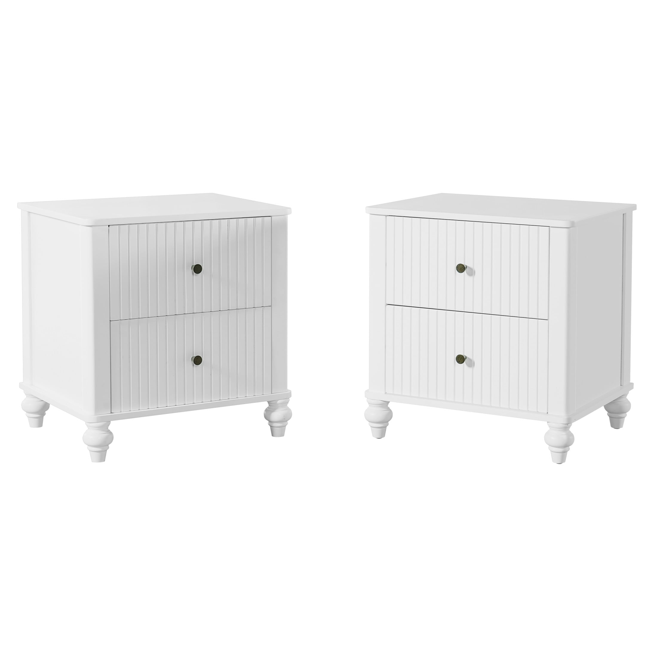 Christopher Knight Home 23" Nightstand with 2 Drawers, Farmhouse Sturdy Wooden Bedside Table, White, Set of 2