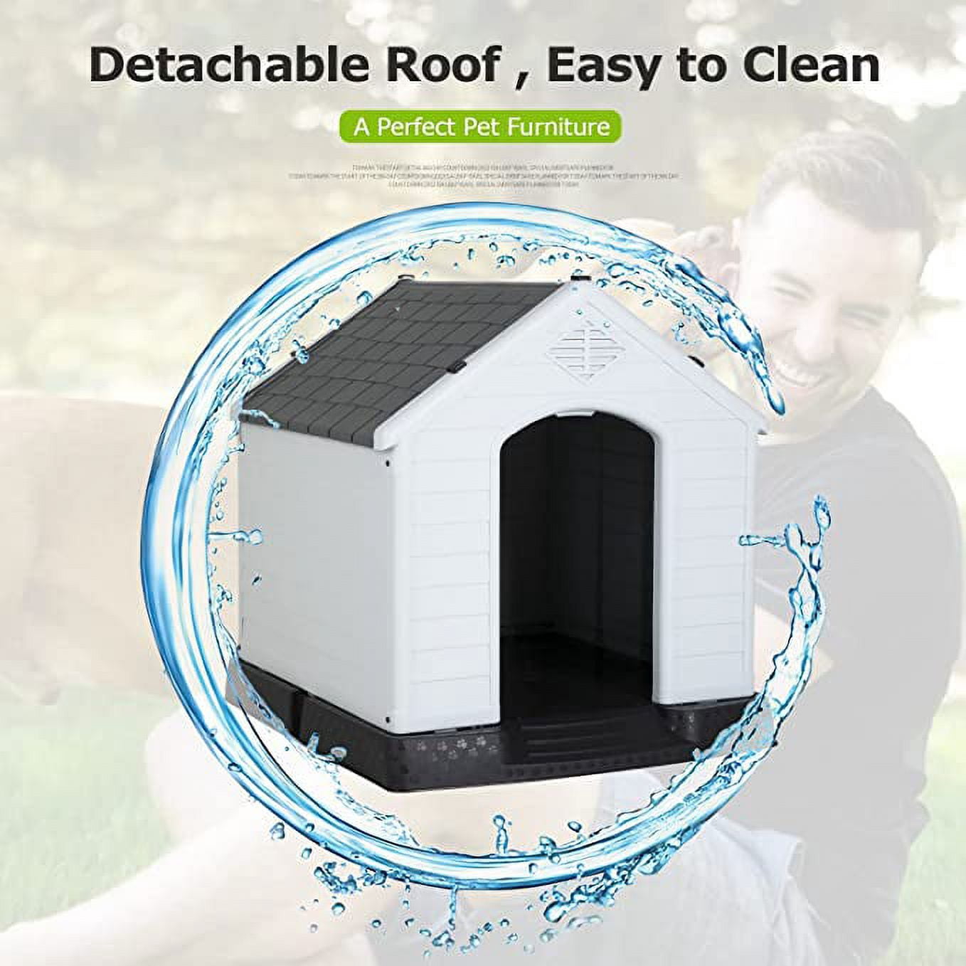 YRLLENSDAN 41/35/ 27 inch Plastic Dog House Outdoor, Waterproof Dog Houses for Small Dogs House with Air Vents and Elevated Floor Indoor Weatherproof Doghouse for Small Dogs