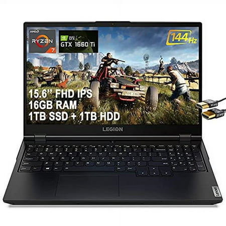 Lenovo Flagship 2021 Legion 5 Gaming Laptop 15.6" FHD 144Hz AMD Octa-Core Ryzen 7 4800H (Beats I7-9750H) 16GB DDR4 1TB SSD 1TB HDD GTX 1660Ti 6G Backlit Webcam Win 10 + HDMI Cable