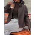 thumbnail image 5 of Women'S Jacket Zip Up Mock Neck Long Sleeve Casual Jackets Outerwear Brown XL, 5 of 8