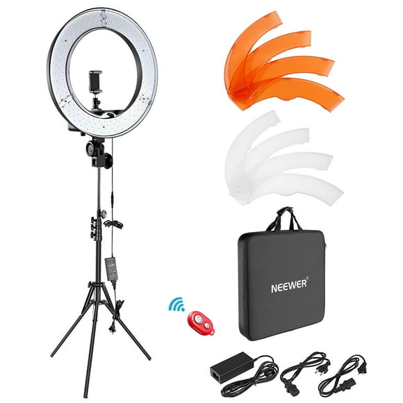 NEEWER Ring Light 18inch Kit: 55W 5600K Professional LED with Stand and Phone Holder, Soft Tube & Bag for Tattoo Lash Extension Barber Makeup Artist Studio Video Photography Lighting, RL-18