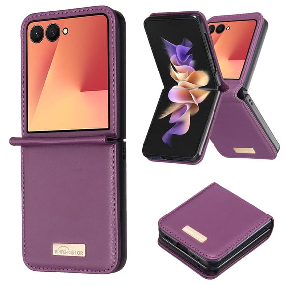 Sanwo Non-Slip Lightweight PU Leather Fitted Cell Phone Case for Samsung Galaxy Z Flip8,Dark Purple
