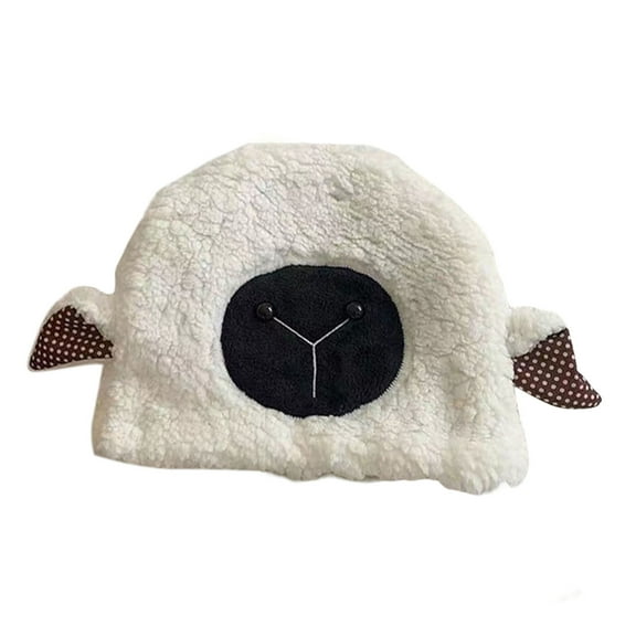 Opvise Plush Hat Cute Fuzzy Cozy Thickened Stretchy Keep Warm Soft Autumn Winter Sheep Lamb Ears Girls Cap for Winter Beige