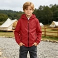 thumbnail image 6 of Spazoro Boys Hooded Jacket with Pockets, Zip-up Solid Color Lightweight Wind Resistant Casual Outerwear for Hiking Camping Red Size 4-5T, 6 of 9