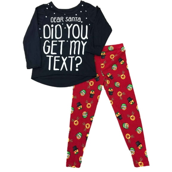 Girls Dear Santa Pajamas Reindeer Emoji Face Christmas Holiday 2 Pc Sleep Set 4