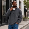 thumbnail image 5 of Delconic Mens Quarter Zip Fleece Pullover Jacket Long Sleeve Stand Collar Warm Outerwear Casual Relaxed Fit for Fall Winter Red XL, 5 of 7