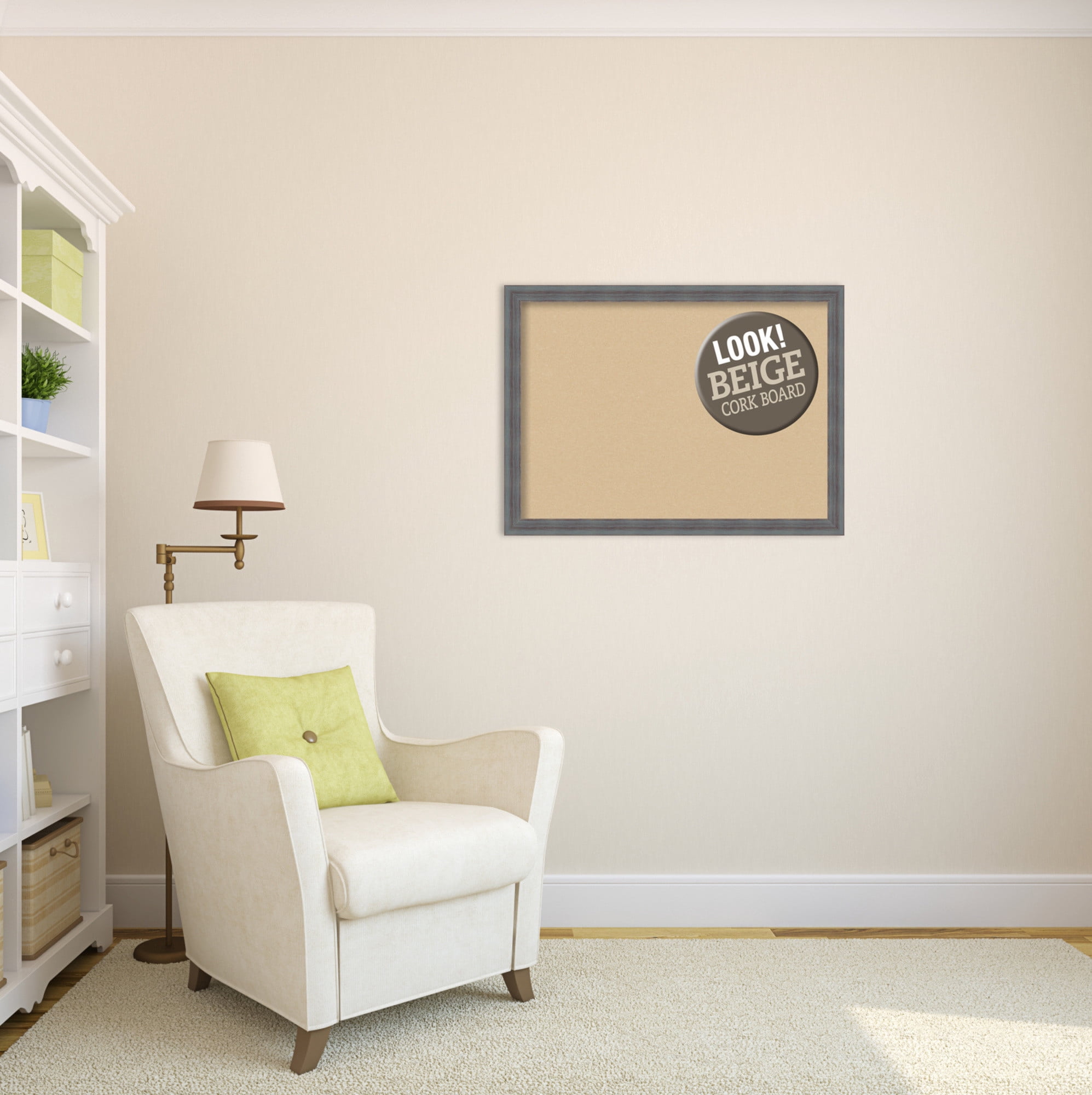Amanti Art Natural Cork Board Wood Framed Dixie Blue Grey Rustic Bulletin Board 30 in. x 22 in.