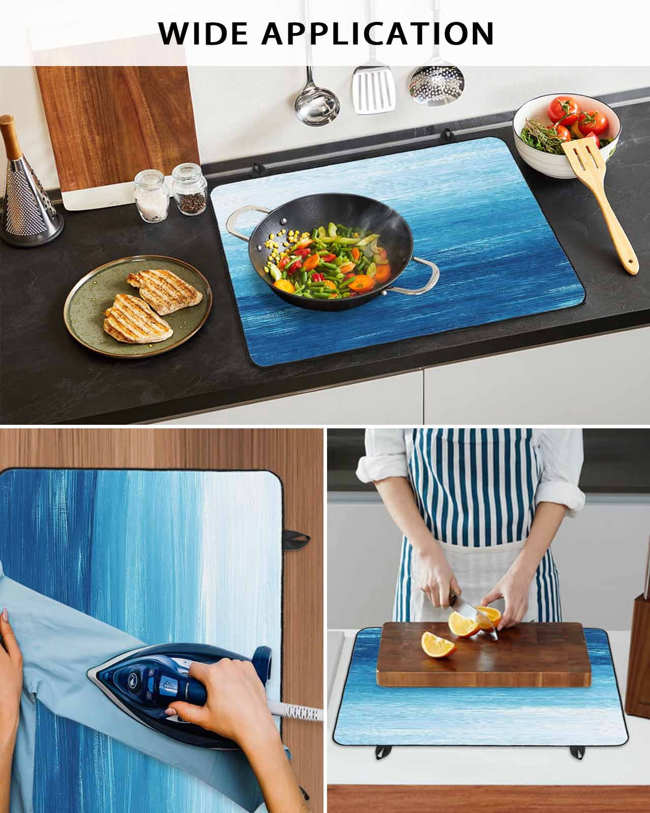 nqOlkjepod Large Induction Cooktop Protector Mat 24"x21", Sky Blue Coastal Stove Top Covers for Electric Stove, Nautical Modern Ocean Wave Decorative Stove Burner Cover Mats, Glass Top Stove Cover