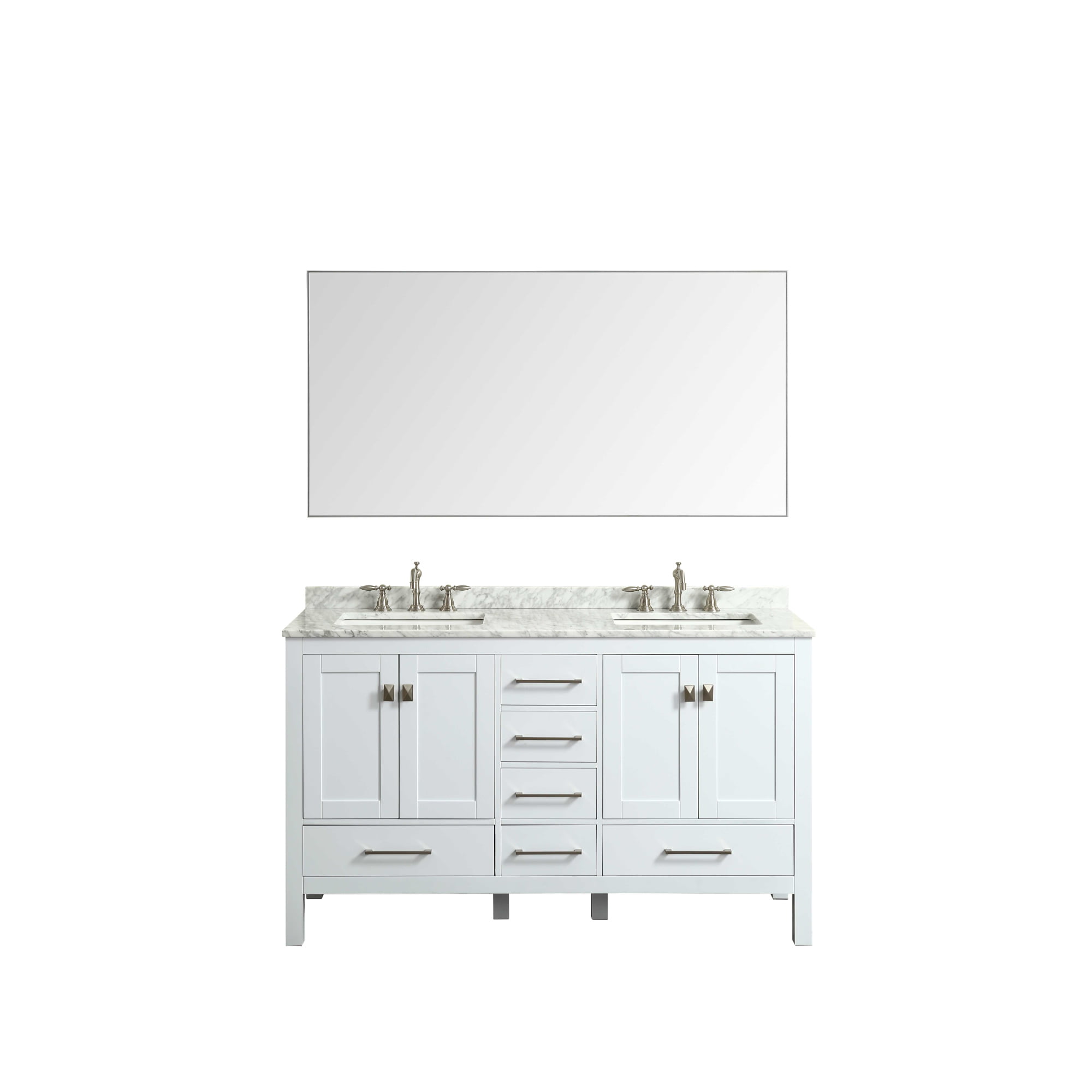 Eviva Sax 60 Brushed Chrome Metal, 60 Inch Framed Bathroom Mirror White