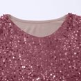 thumbnail image 6 of LWavelet Crew Neck Sequin Blouse Womens Plus Size 3/4 Puff Sleeve Asymmetric Hem Loose Fit Top Pink XL, 6 of 7