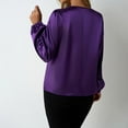 thumbnail image 4 of Lenpel Women's Satin Blouses Dressy Casual Long Sleeve Crew Neck Cut out Pleated Business Work Tops Loose Office Blouses(Purple,X-Large), 4 of 4