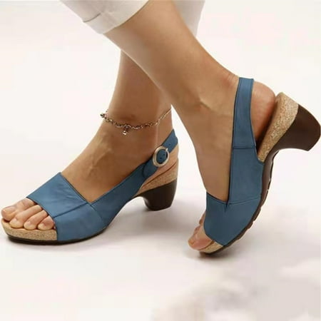 

Women Summer Square Heels Open Toe Breathable Sandals Fashion Shoes
