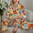 thumbnail image 5 of KLL Fall Maple Leaves Print Women's Long Sleeve Pajamas with Pants Sleepwear Loungewear 2 Set-Small, 5 of 7