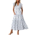 thumbnail image 1 of Vestido largo BLENCOT P120 con cuello en V y manga corta con estampado floral, 1 of 7