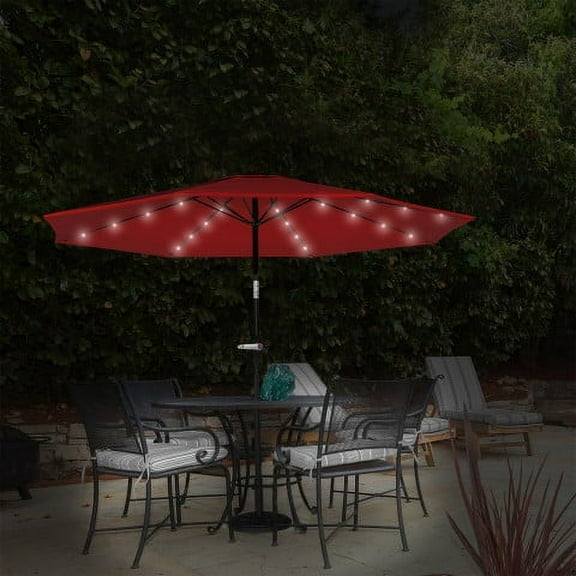 Pure Garden 10 ft Patio Umbrella with LED Solar Lights and UV 30 , Red