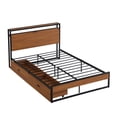 thumbnail image 4 of Full Size Metal Platform Bed Frame with Wooden Headboard and Footboard, Heavy Duty Metal Bed Frame with 2 Drawers, Metal Platform Bed Frame with Sockets and USB Ports,No Box Spring Needed, Black, 4 of 7