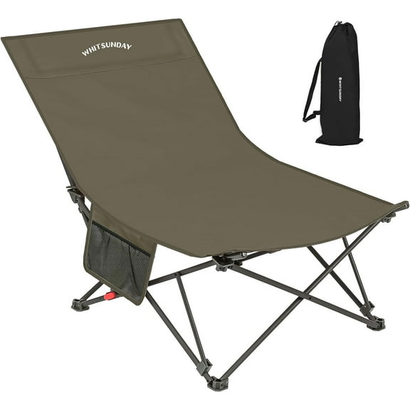 Whitsunday Camping Lounge Chair, 3 Adjustments Reclining Camping Chair, Lawn Chairs Folding Chair with Side Pocket for Camping, Beach, Picnic Green