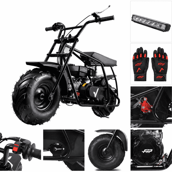 FRP GMB100 Mini Dirt Bike, 99CC 4-Stroke Gas Mini Bike, 3HP Off-Road Mini Bikes for Kids/Adult, Trail Bike Up to 28Mph, Weight Support Up to 220 LBS (BLACK)
