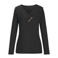 thumbnail image 3 of Birdeem Womens Fashion Casual Solid Color V-Neck Long Sleeve Button Top, 3 of 12