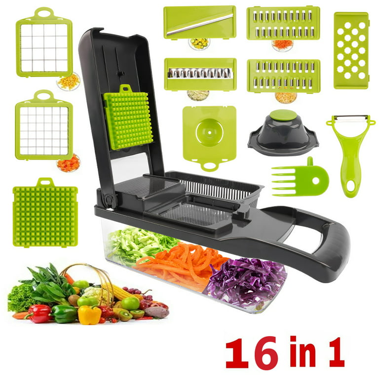 Xhy 16 in 1 Vegetable Chopper Set with Container Multifunctional Fruit  Cutter Kitchen Food Slicer Dicer for Onion Potato Cucumber Carrot Processor  