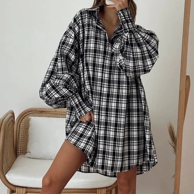 Camisa Blusa con botones para mujer Cómoda blusa de salón Vestido casual Otoño Invierno Mini vestido Kuymtek Negro L para Mujer