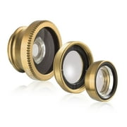 Generic On Sales 3 in 1 Universal Portable Clip Mobile Lens Wide Macro Angle Round Shaped Fisheye Lens Triple Camera Lens Kit For Smart Phone Gold