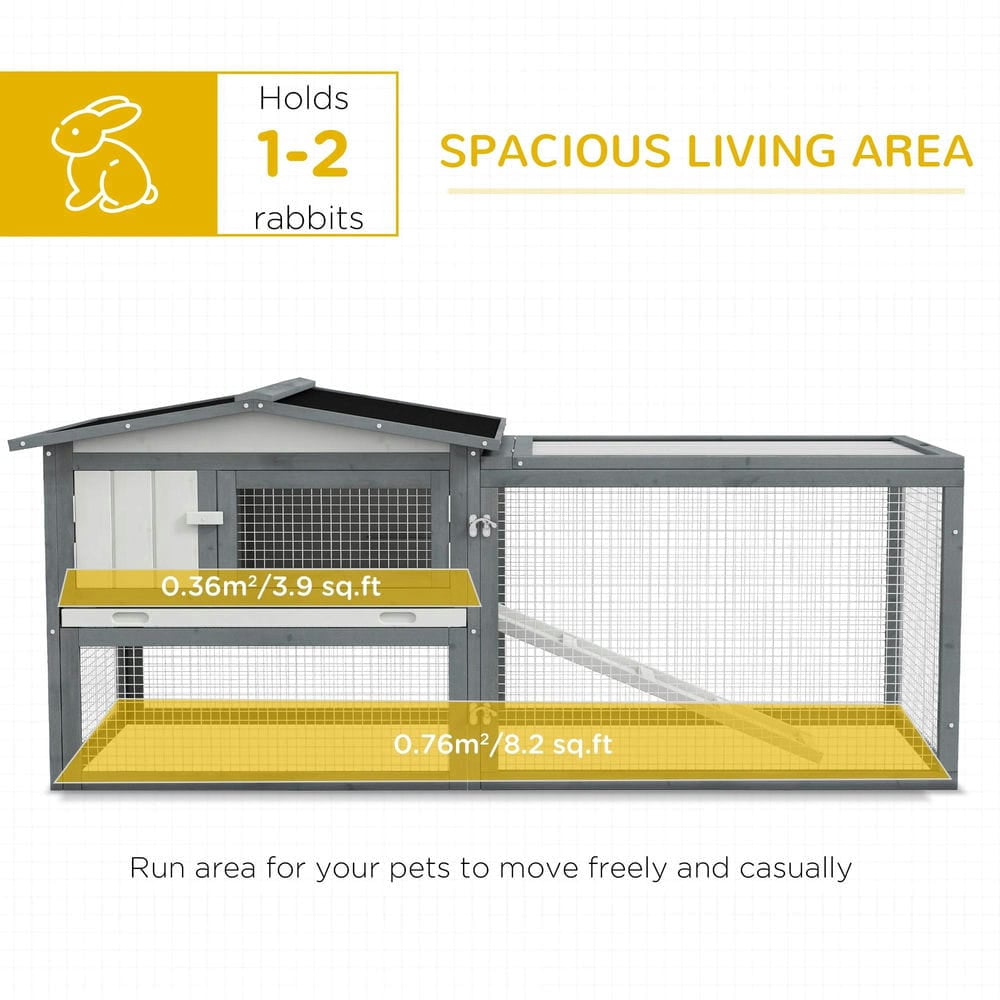 Topcobe Large Rabbit Cage Outdoor 61"L Guinea Pig Hutch w/ Run Feeding Trough Removable Tray Ramp Asphalt Roof, Outdoor Wooden Pet Shelter, White