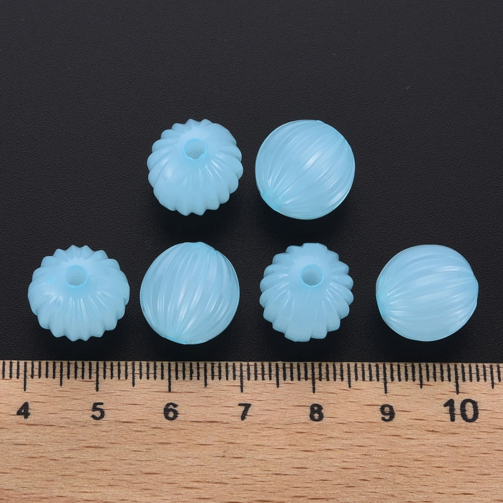 500 g Imitation Jelly Acrylic Beads Corrugated Beads Round Light Sky Blue 14x13mm Hole: 2.5mm 356pcs/500g