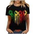 thumbnail image 1 of Tops de Manga Corta para las Mujeres de Ajuste Suelto, Día de la Independencia Negro Impreso, Cuello Redondo Suelto Superior, 1 of 5