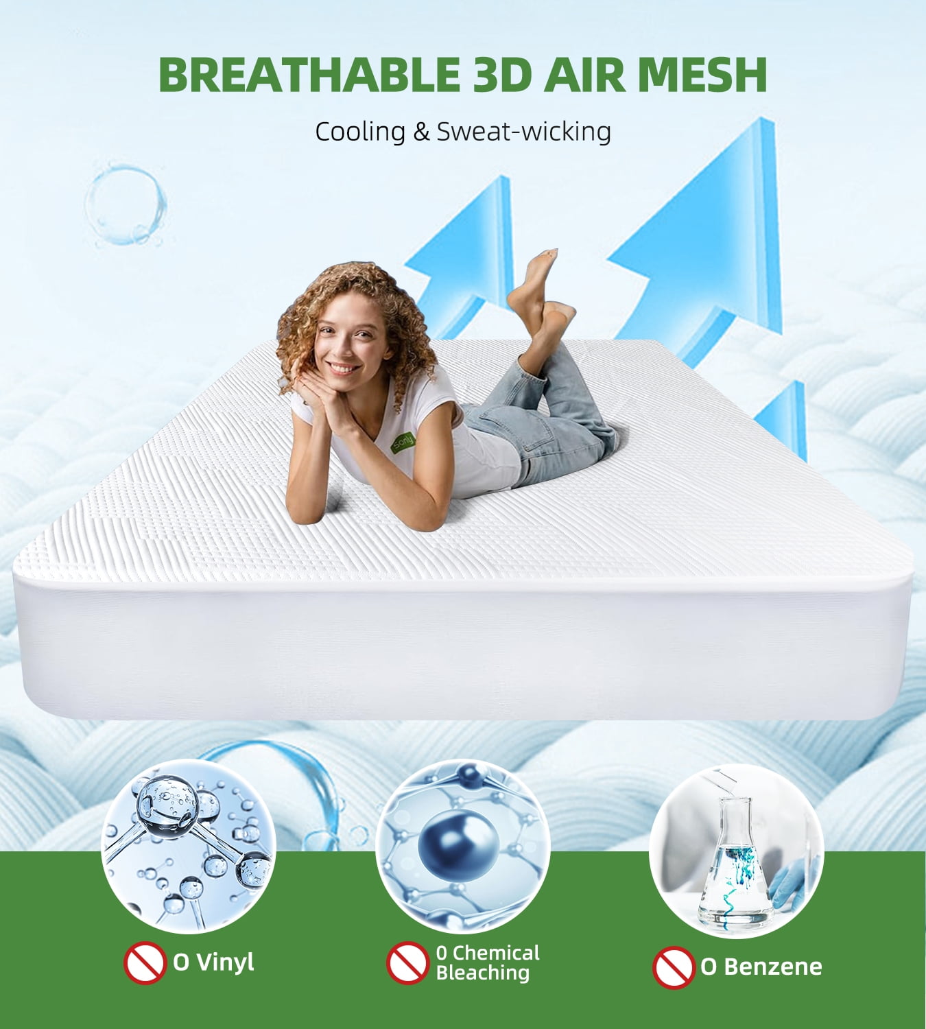 RestGuard Waterproof Mattress Protector King Size, Bamboo Mattress Cover, Breathable 3D Air Fabric Cooling Mattress Pad Bed Cover Smooth Noiseless Washable, 8''-21'' Deep Pocket