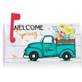 thumbnail image 2 of Welcome Spring Blue Truck Flower Bloom Decoration Mailbox Cover with Magnetic Strip Spring Summer Mailbox Wraps Post Letter Box Cover Standard Size 21" X 18" for Garden Outdoor Yard Decor, 2 of 6