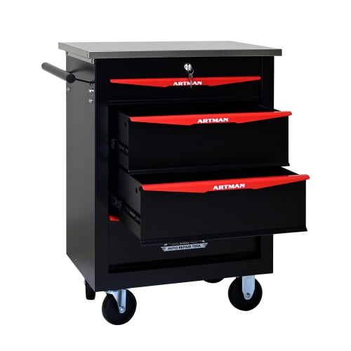 POVANLI 4 Drawer Portable Tool Box With Wheels,Tool Chest With Key Locking Tool Boxes/Organizers Black&Red