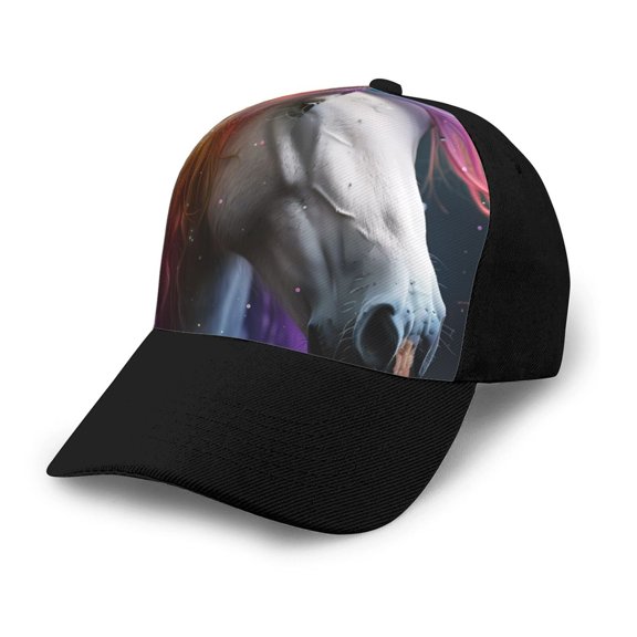 Xecao Colorful Haired White Horse print unisex vintage washed baseball cap, a soft and adjustable hat perfect for any casual style.