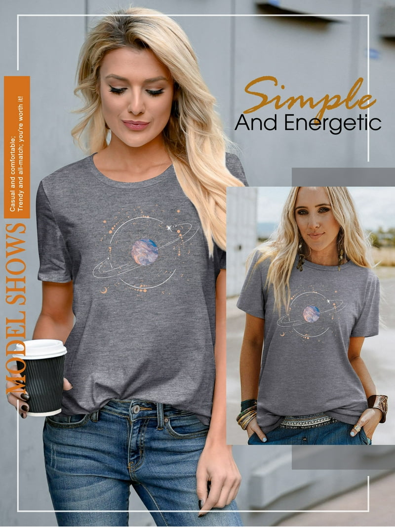 ZXSXSY Women's Moon Space Graphic Tee Tops Crew Neck Short Sleeve