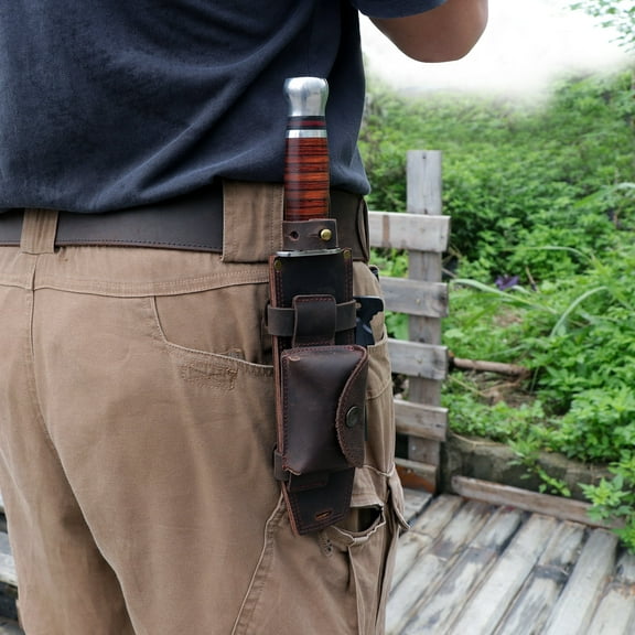 TOURBON Camping Leather Fixed Blade Knife Sheath with Fire Starter Slot for Belt (without knives)